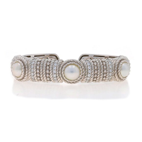 Judith Ripka Cultured Mabe Pearl Cubic Zirconia Cuff Bracelet 7" - Sterling 925 - Picture 1 of 6
